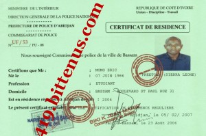 Certificat de residence
